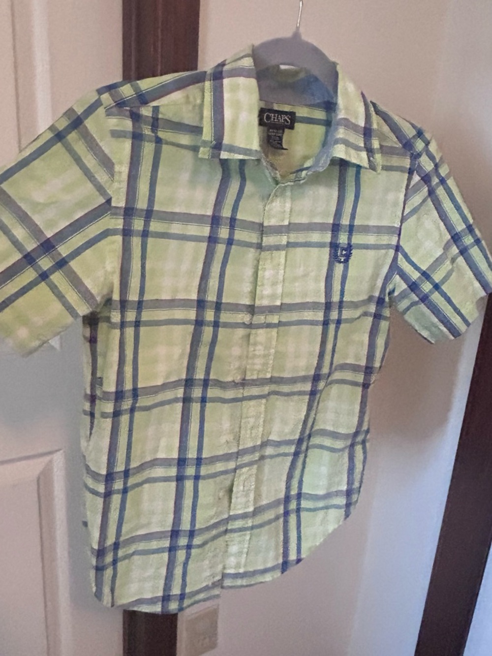 Chaps Lime Green & Blue Plaid Short-Sleeve Button-Down Shirt